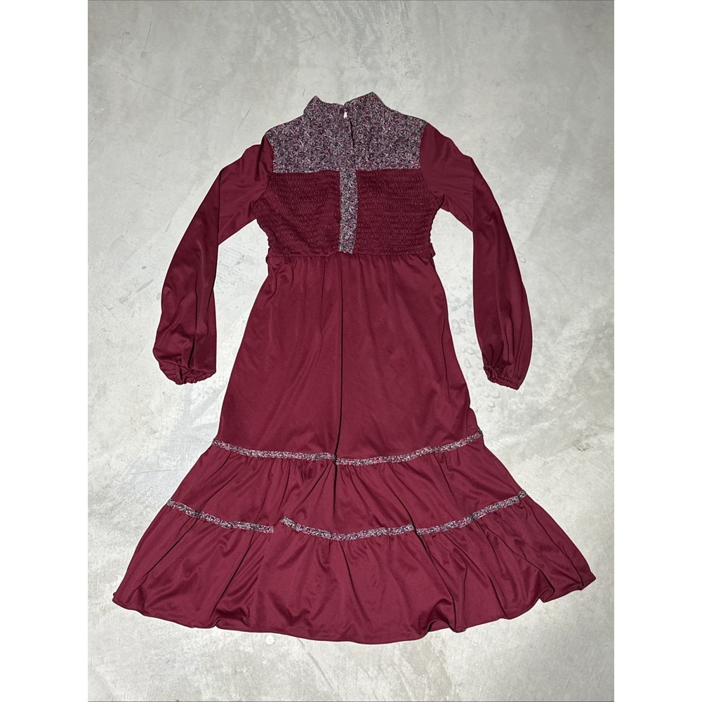 VTG 70's Rags by Kressandra Burgundy Floral Lace Gothic Witchy Dress 11 Vampire
